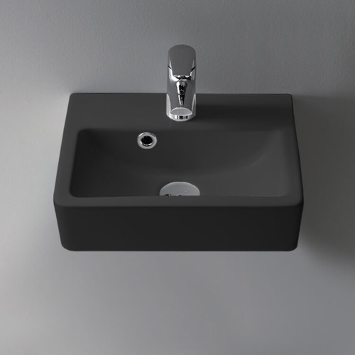 Small Black Ceramic Wall Mounted or Vessel Sink CeraStyle 001407-U-97